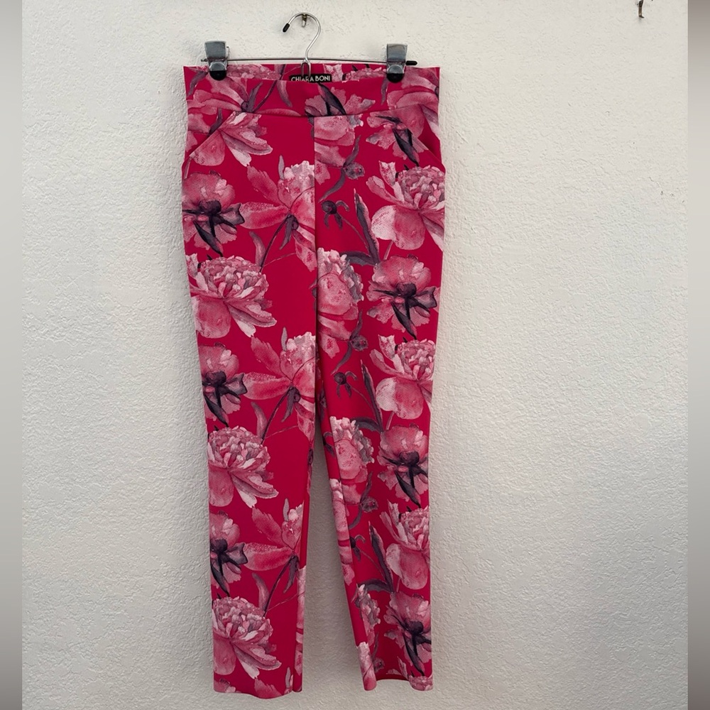 Chiara Boni La Petite Robe Stretch Pants Pink Floral Size 44 (8)